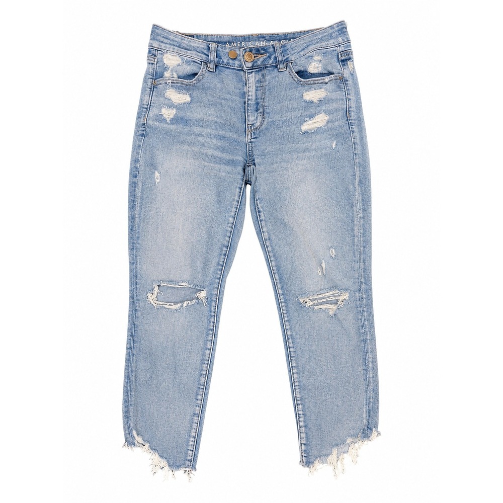 American Eagle Hi-Rise Jegging Crop Jeans Womens Size 4 Distressed Raw‎ Hem